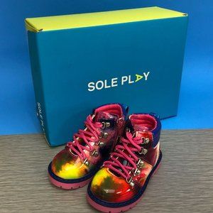 Sole Play Girls Baby Aakil Casual Boots Patent Lace Up Rainbow 4 1/2 M New
